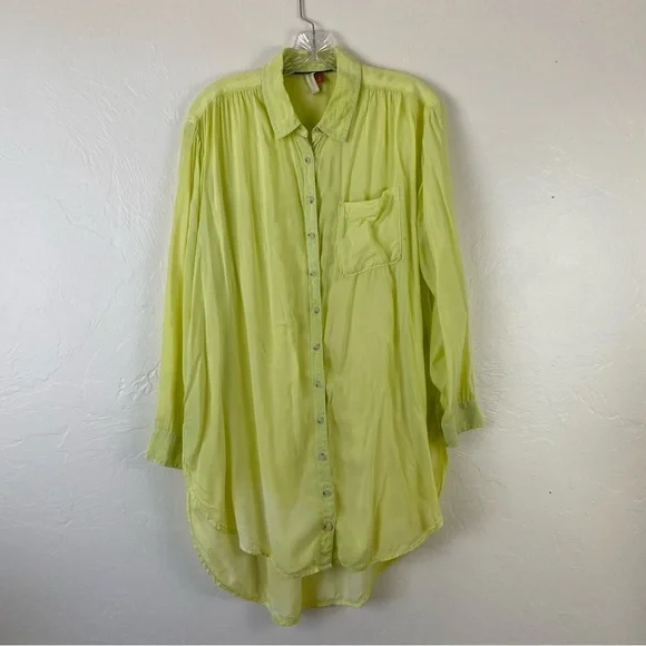 Anthropologie Pilcro Size Small Faded Yellow Green Button Down Long Tunic Blouse - Picture 1 of 8